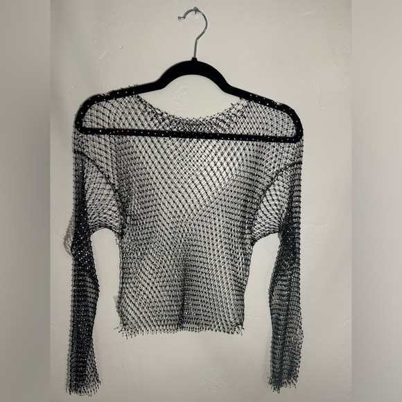 Mesh Crystal Long Sleeve See Through Top - Picture 6 of 7